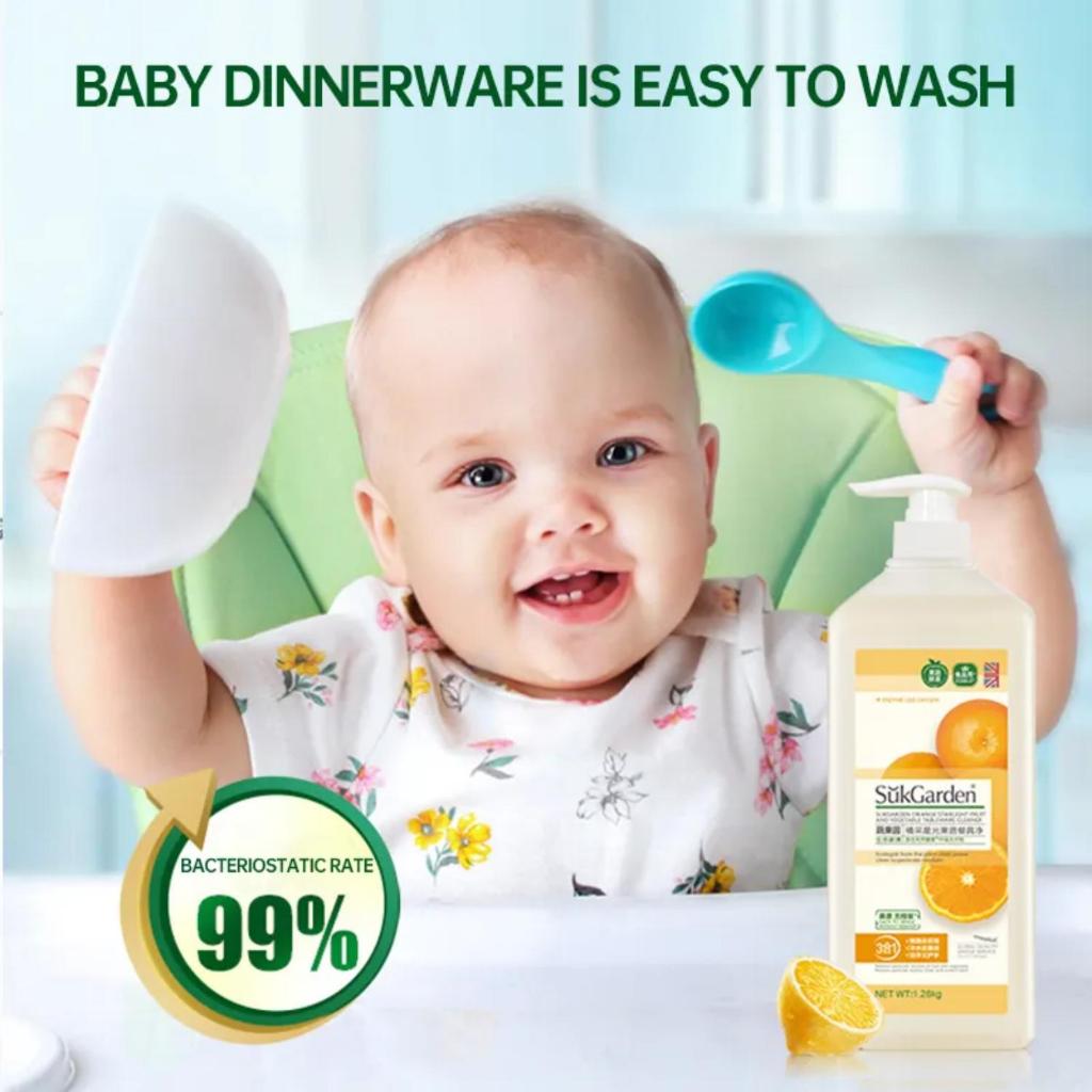 SukGarden Orange Fruit and Vegetable Dishwashing Liquid - Household Food Grade 1280ML (Pack of 2) — product information 1