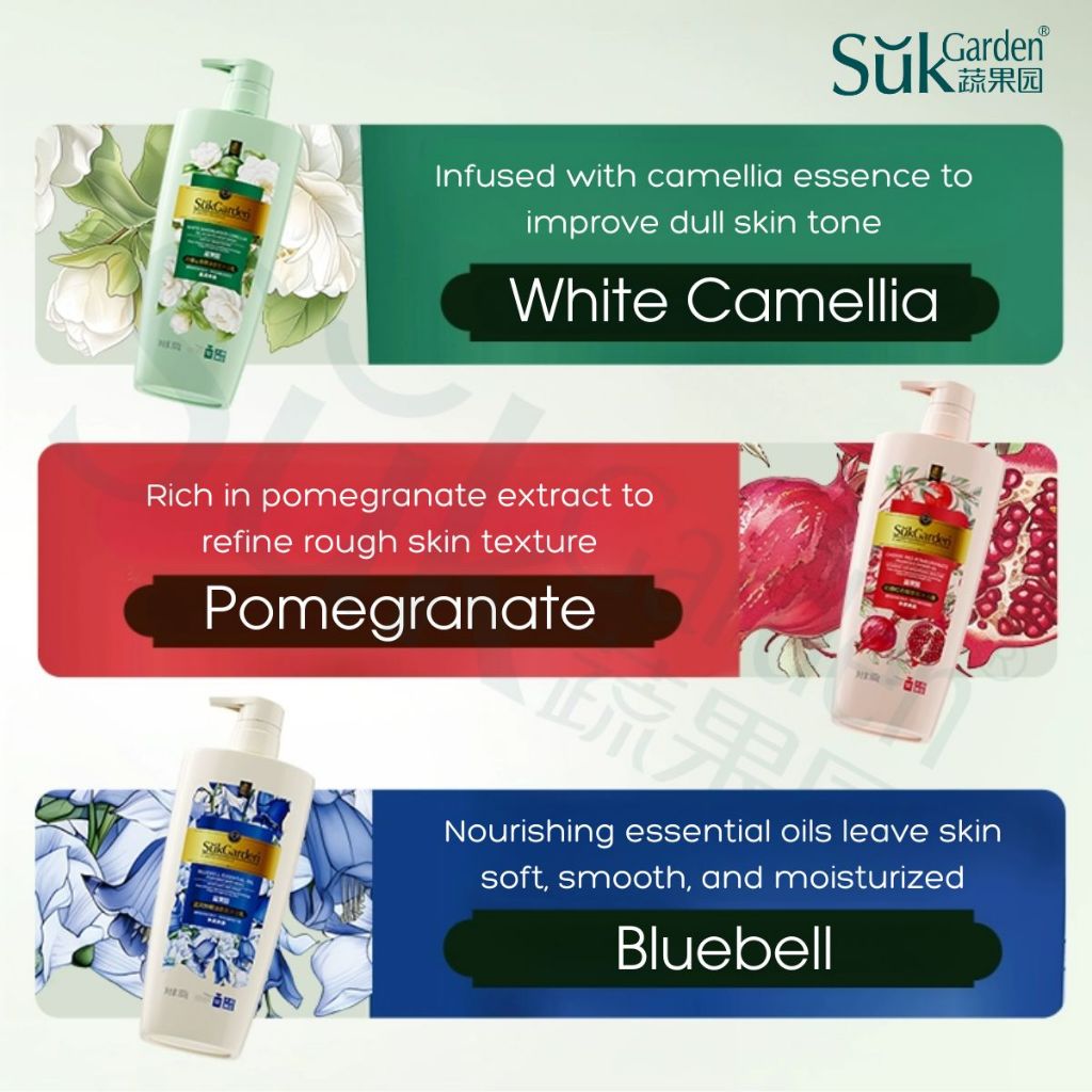 SukGarden Essential Oil Bright Smooth Hydrated Skin Body Wash 800g — 3 Bottles — product information 1